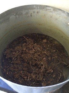 Next the poop is mixed with water and allowed to boil for 10 mins to remove the bacteria 